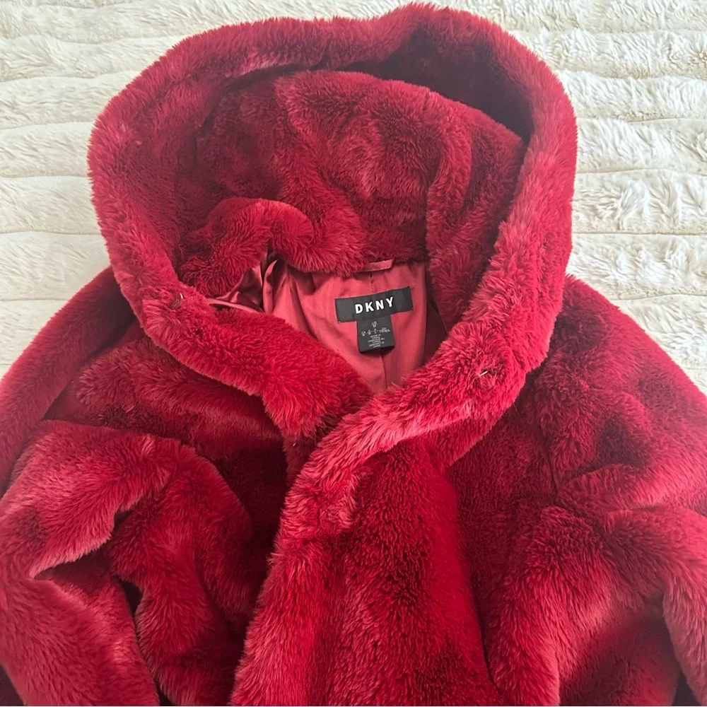 DKNY Faux Fur Hooded Coat – Size M - Picture 5 of 6